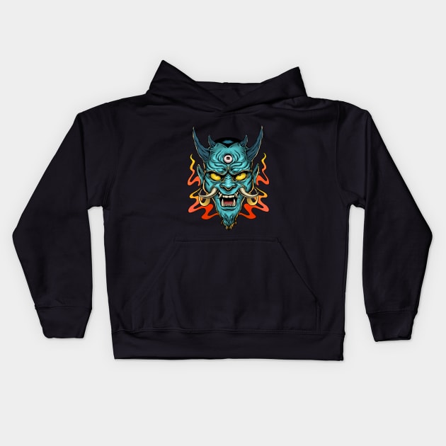 Japanese Tattoo Demon Art Kids Hoodie by AtomicBullfrog